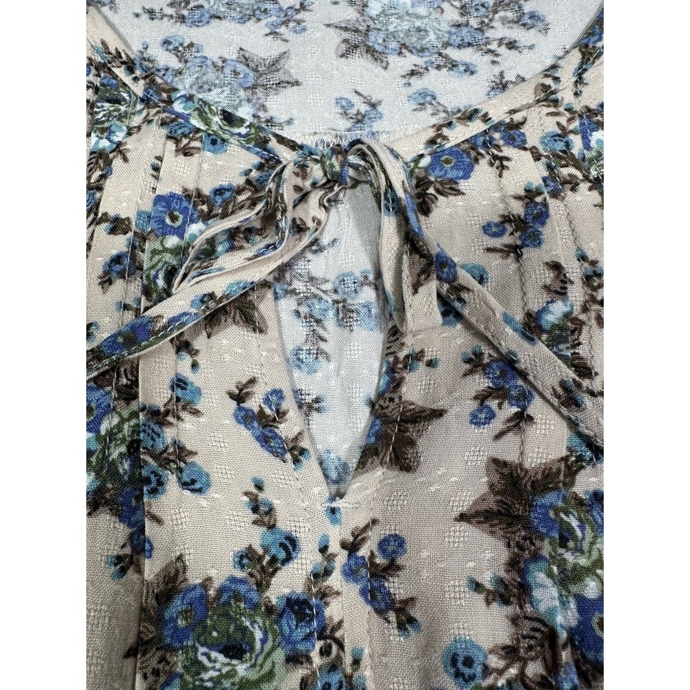 Lucky Brand Top Womens Medium Floral Pintuck Peasant Cottage Sleeve Read - Picture 5 of 11